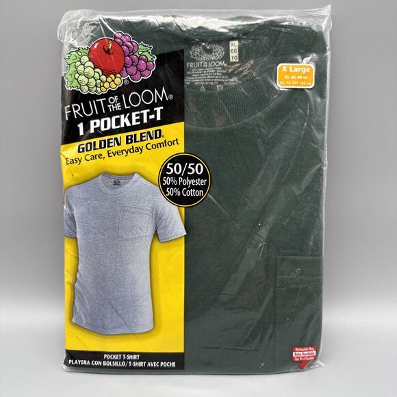 Vintage Fruit of the Loom 2000s Pocket T Shirt Large 42 44 Green 50 50 - Picture 1 of 4